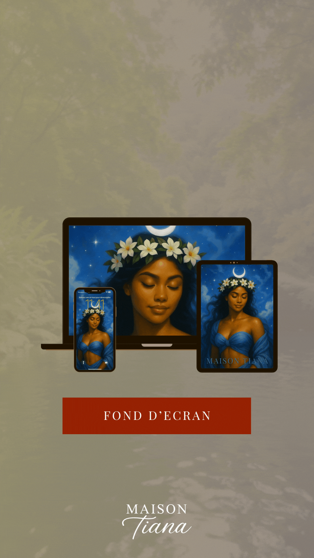 Trois formats inclus pour sublimer vos écrans avec douceur : téléphone, tablette et ordinateur. Une création poétique signée Maison Tiana.