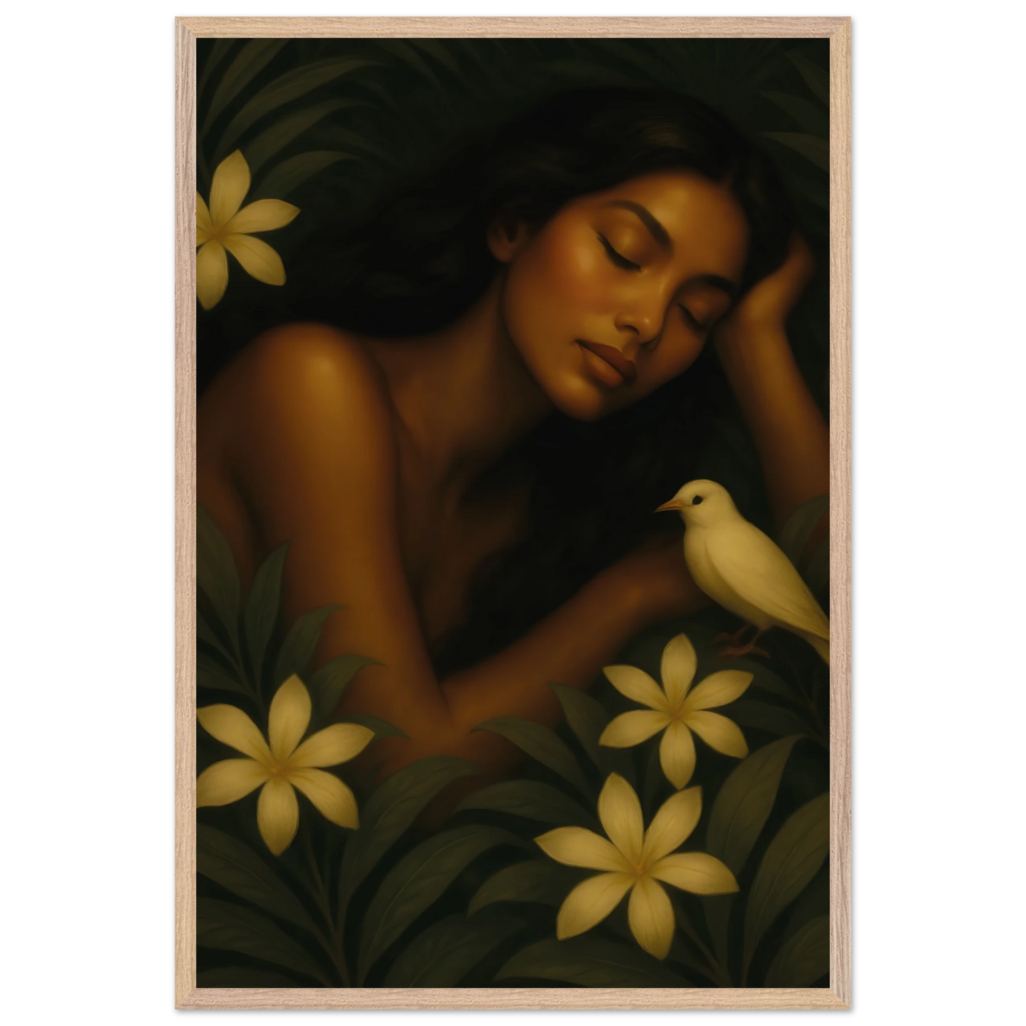 Affiche encadrée Repos Sacré en cadre bois naturel, art mural féminin poétique – Maison Tiana.