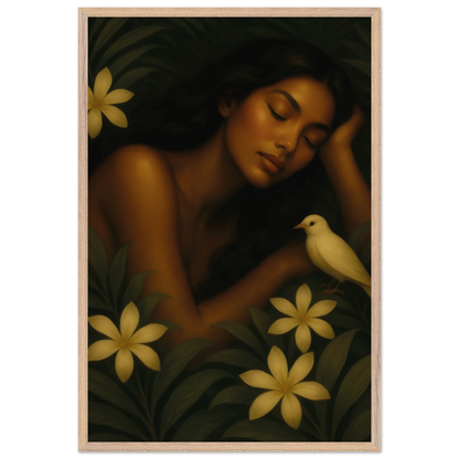 Affiche encadrée Repos Sacré en cadre bois naturel, art mural féminin poétique – Maison Tiana.