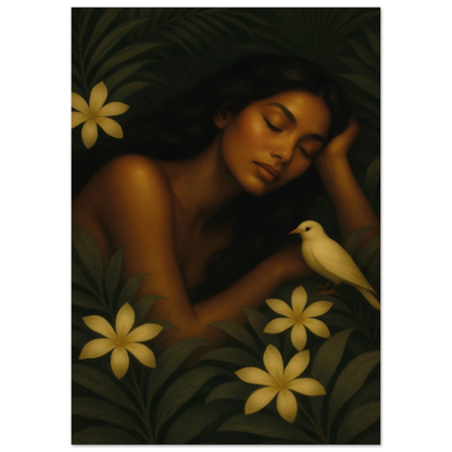 Illustration sacrée féminine « Repos Sacré » – affiche fine art Maison Tiana.