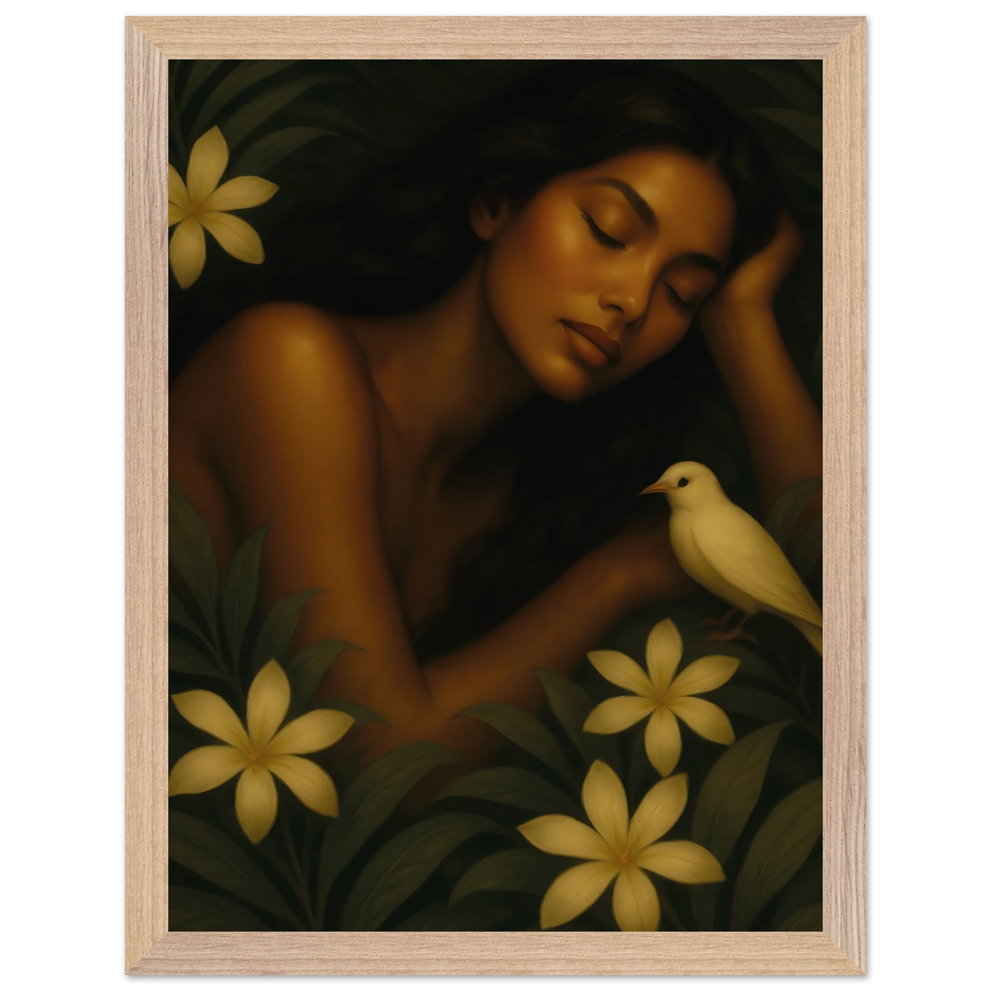 Affiche encadrée Repos Sacré, illustration féminine sacrée pour décoration intérieure.