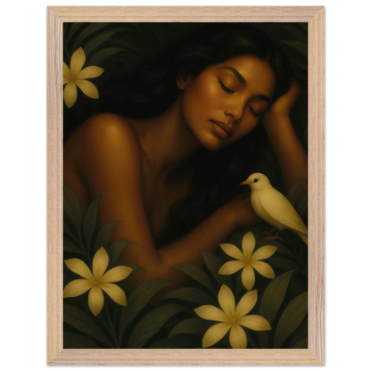 Affiche encadrée Repos Sacré, illustration féminine sacrée pour décoration intérieure.