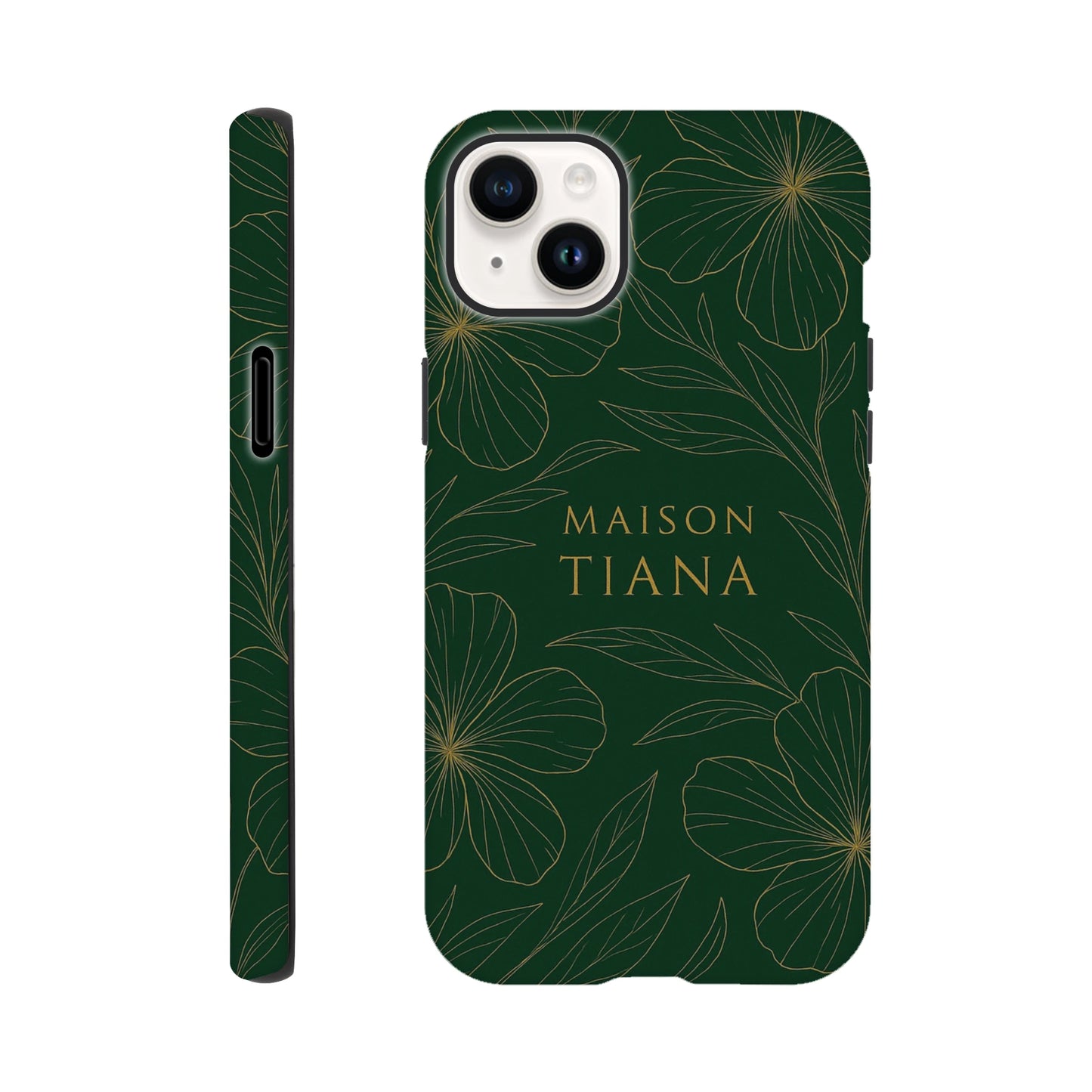 Coque iPhone 13 Maison Tiana – design vert profond, élégant et artistique.